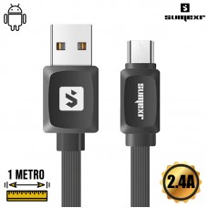 Cabo USB Micro USB V8 Emborrachado Flat 1m 2.4A Sumexr SS-B13-V8 - Preto